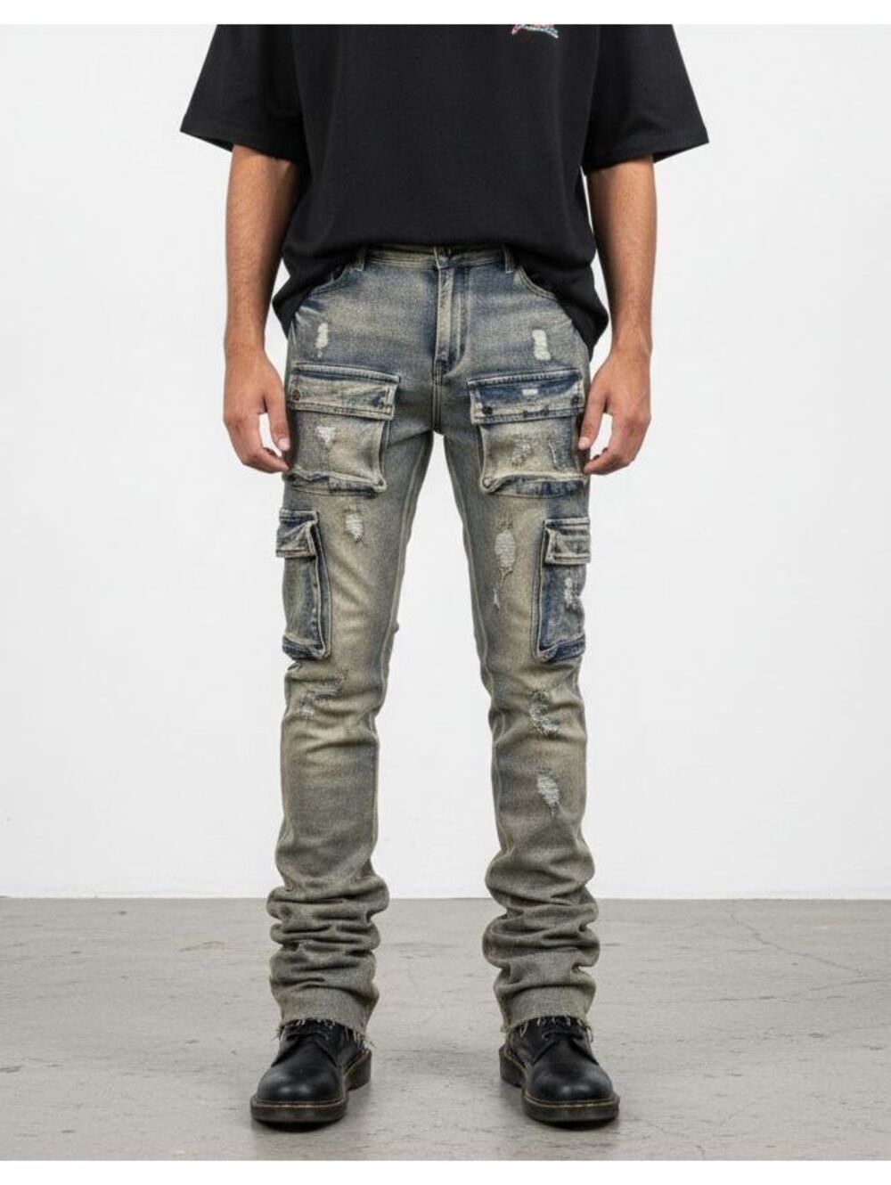 Rockstar Original Vintage Washed Blue Stacked Cargo Jeans Men's XL (36-38 waist)